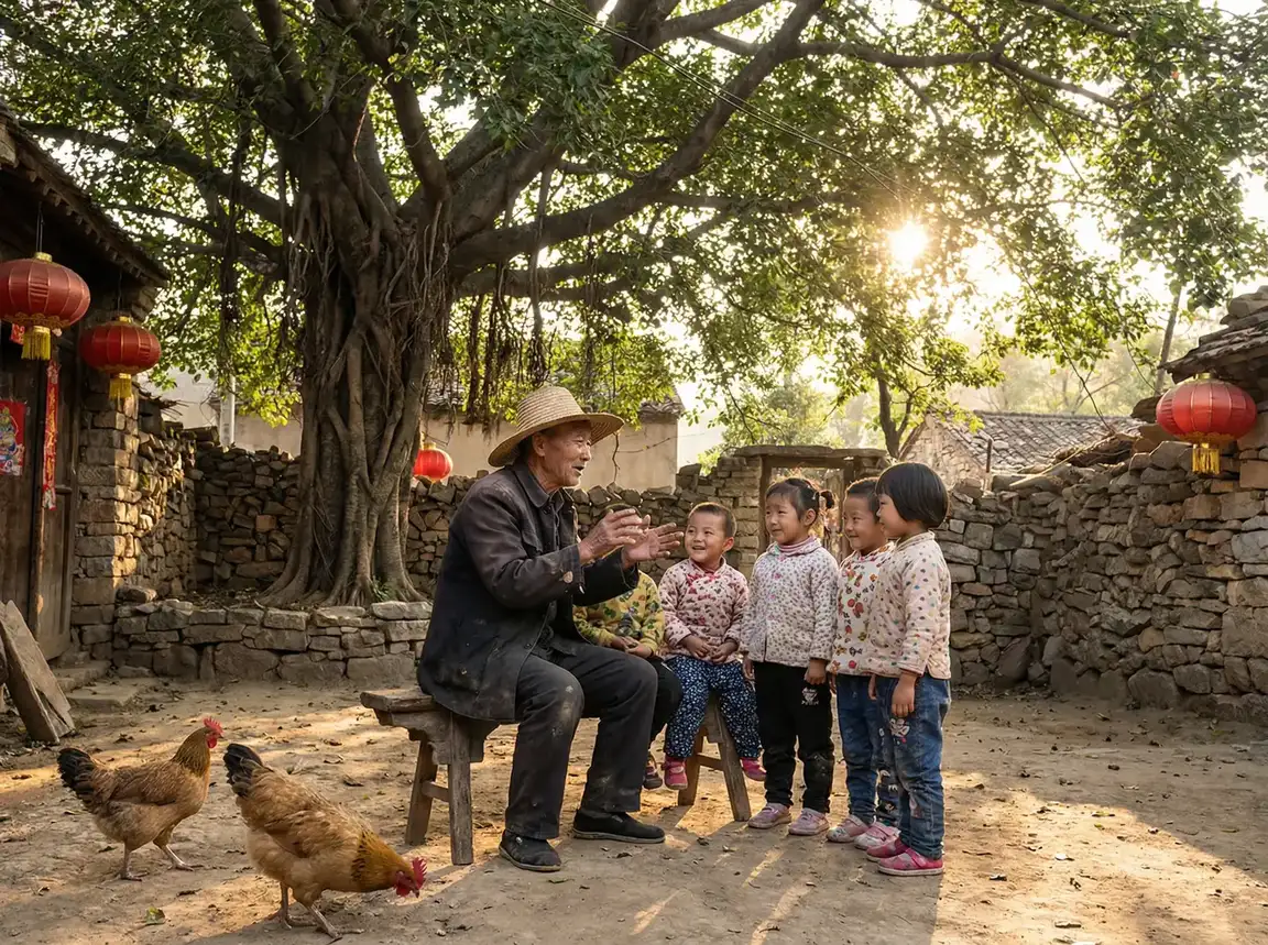 老人在大榕树下给孩子们讲故事 - 小乔520新皮肤 乡村记忆